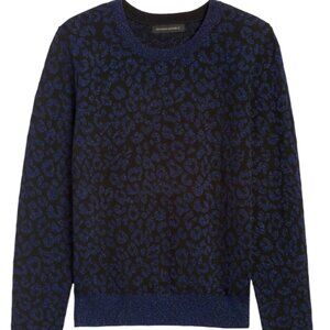 Banana Republic Metallic Leopard Sweater, Navy, Size M